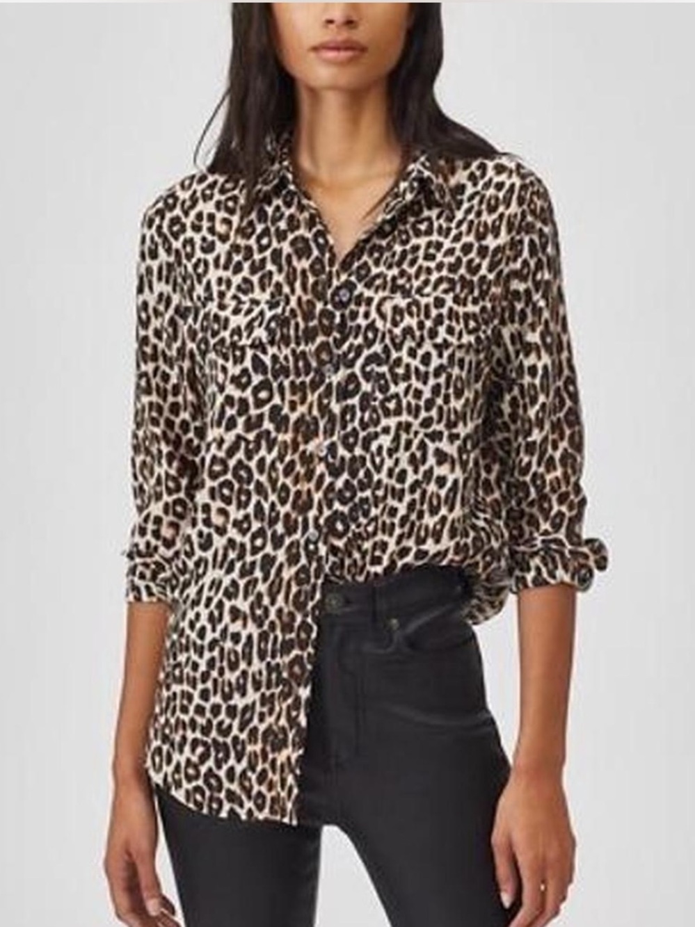 NWOT Equipment 100% Silk Button Down Blouse Natural Leopard Print Size XS